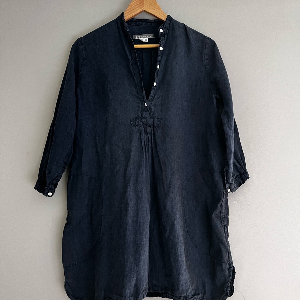 Artemesia 100% Linen Tunic, Navy